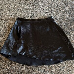 Black Shiny Wrap Mini Skirt